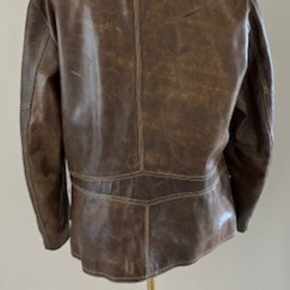 CAFE JUBILEE | Men's Distressed Brown Leather Jacket Sz Large - Picture 3 of 7